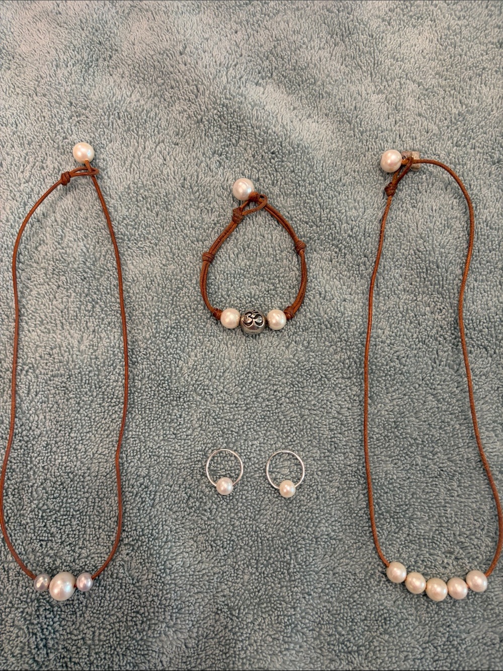 Wendy Mignot Handcrafted White Pearl Necklaces, Bracelet, and Earrings Set